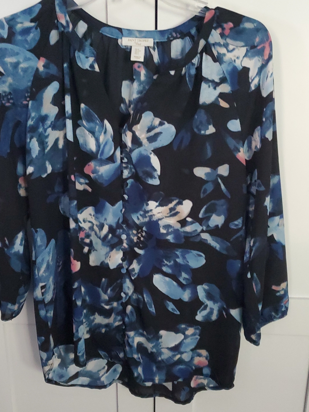 Saint Tropez West Black Blouse with Blue Floral Print